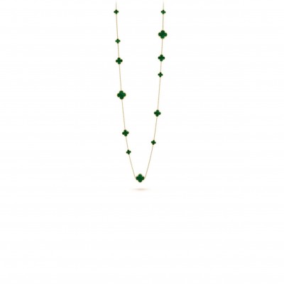 VAN CLEEF ARPELS MAGIC ALHAMBRA LONG NECKLACE, 16 MOTIFS - YELLOW GOLD, MALACHITE  VCARO2AF00